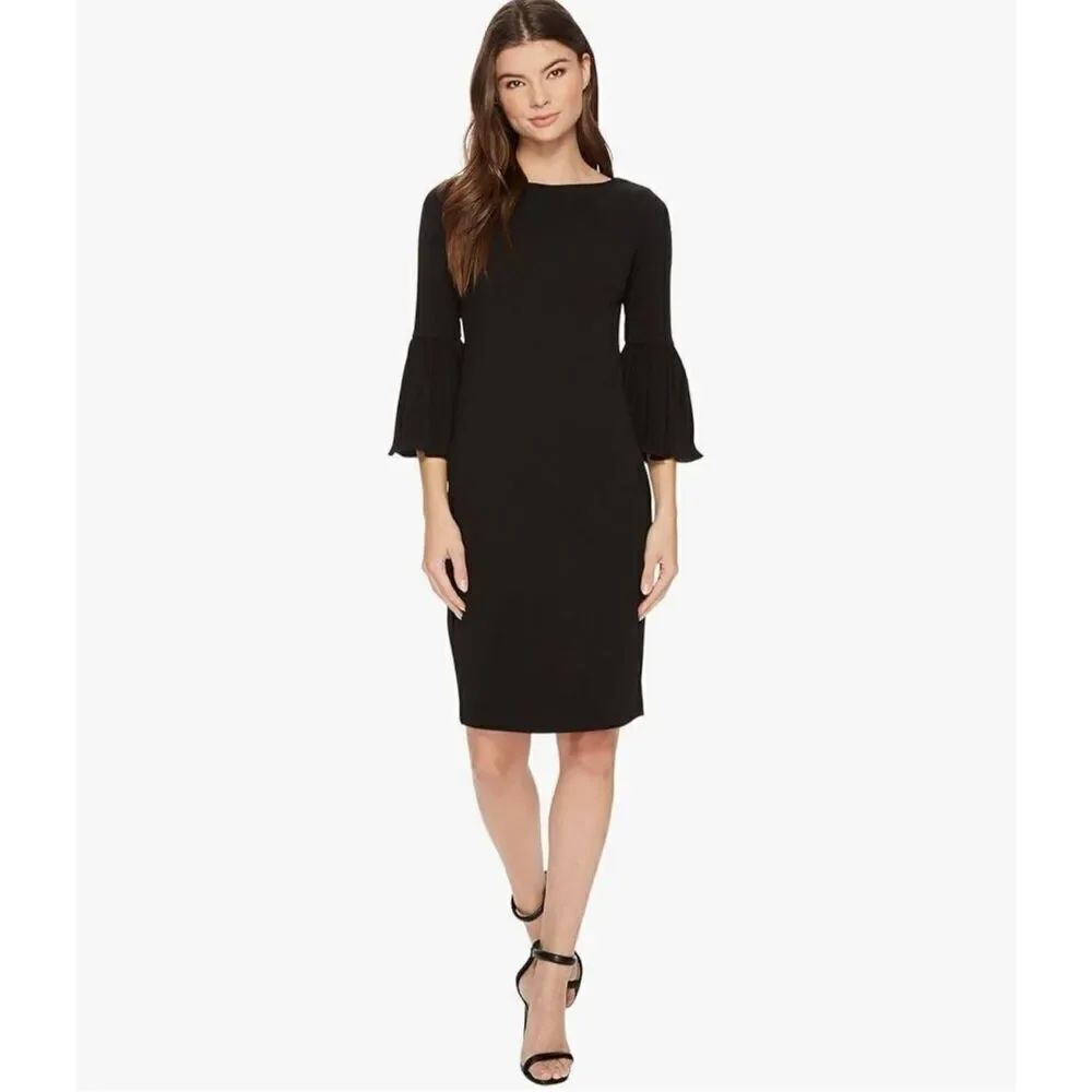 Calvin Klein Pleated Bell-Sleeve Dress black size 8
